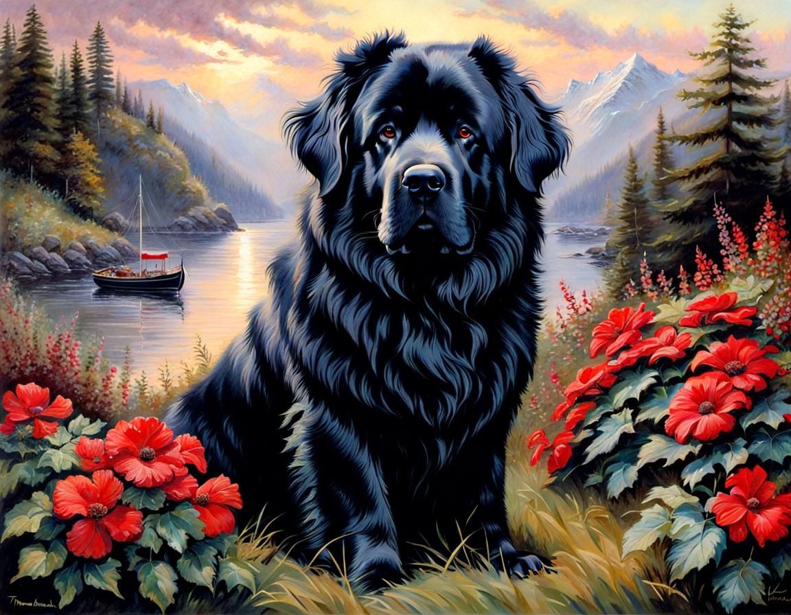 Majestic Newfoundland Dog Portrait in Pen and Ink