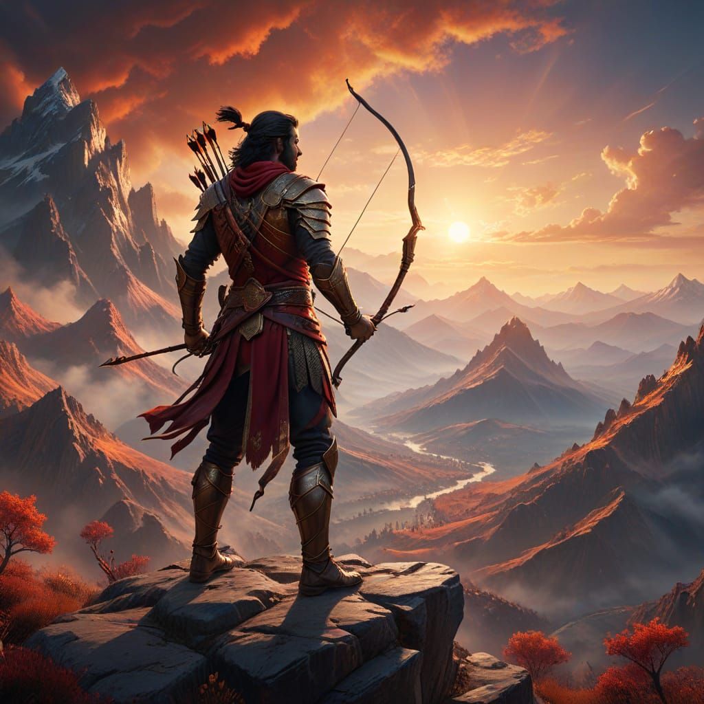 Majestic Archer Stands at the Edge of a Mystical Realm