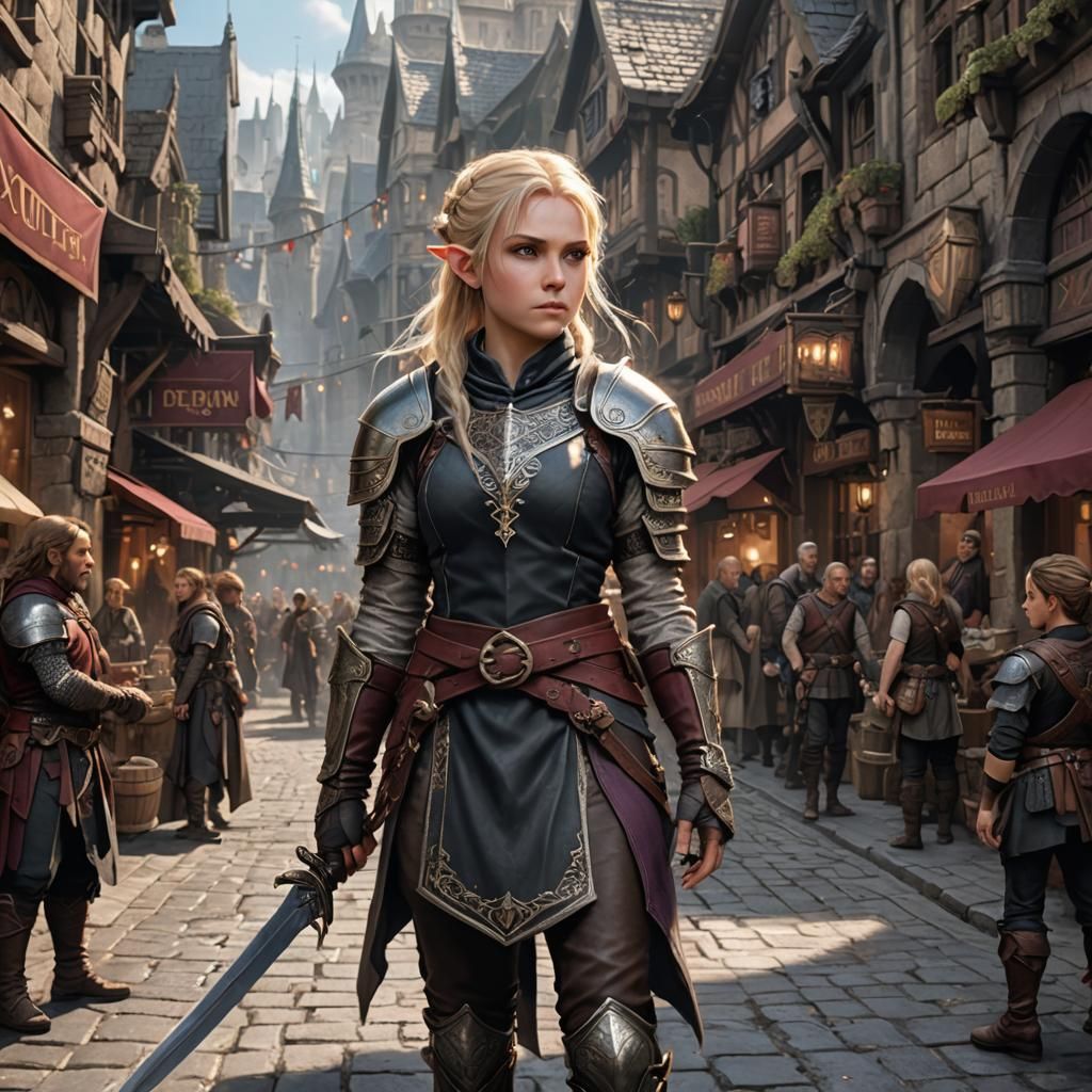 Halfling Fighter in Fantasy City Market