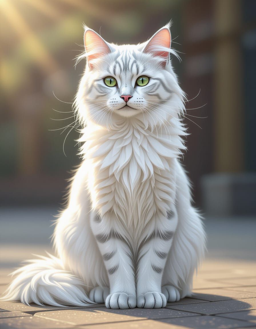 Elegant Sitting Silver Cat Made of Gelatin