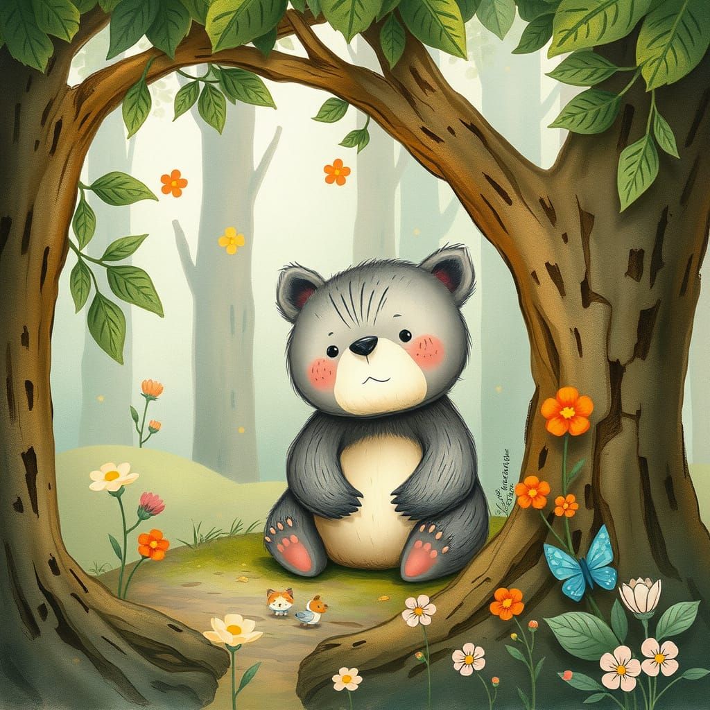 Whimsical Forest Dweller in Classic Children's Book Style