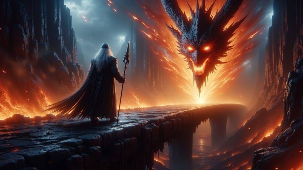 Gandalf Confronts Balrog on Bridge of Khazad-Dûm