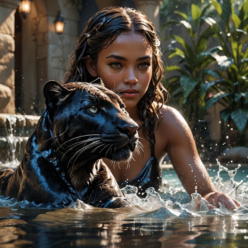Panther Lapping Water: Photorealistic CGI Masterpiece