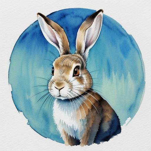 Cute Hare Portrait in Watercolor and Ink