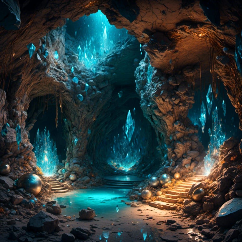 Underwound cave with crystal walls