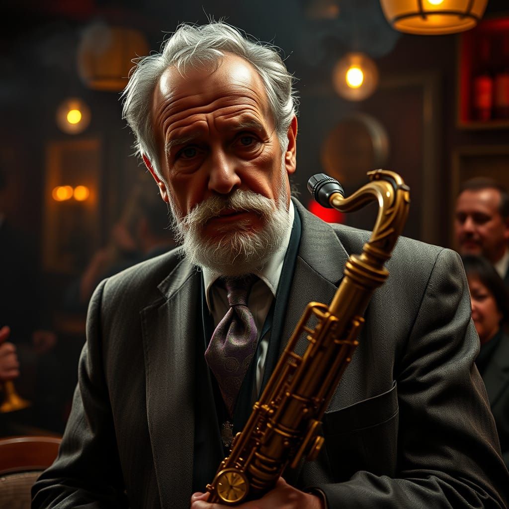 Jazz Saxophonist in Dimly Lit Club, Cinematic Style