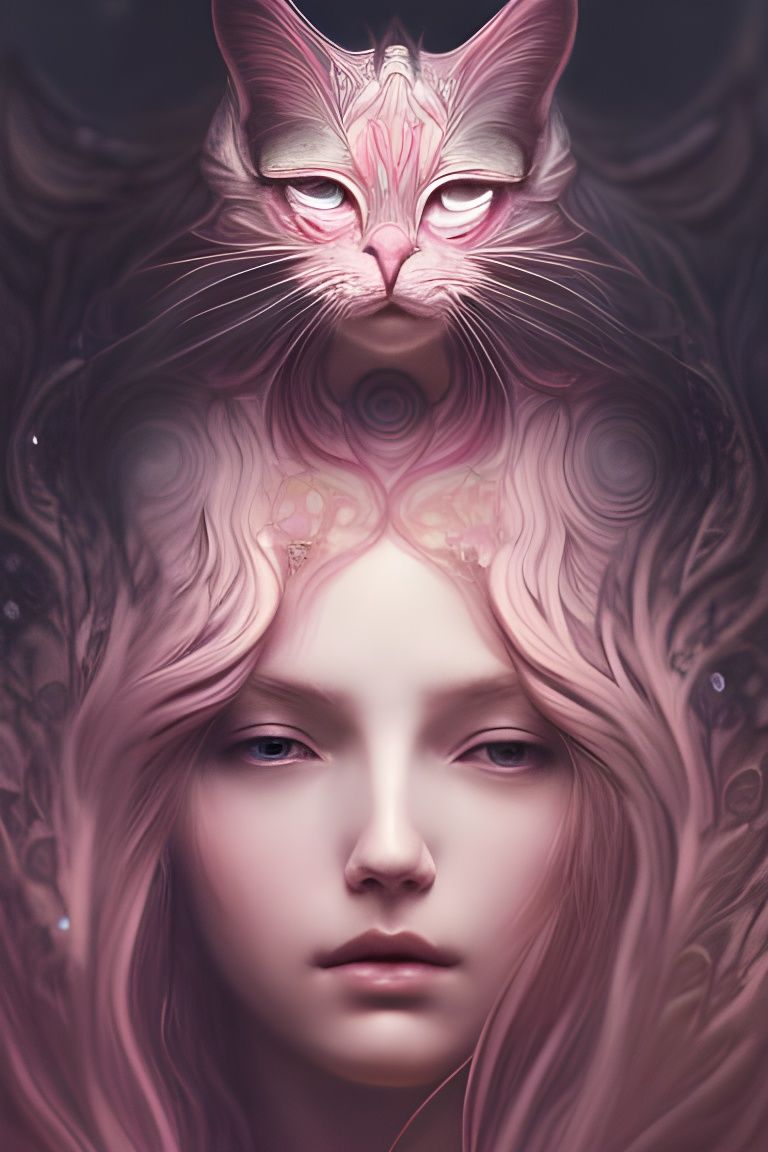 Woman in Cat Hoodie: Hyper-Detailed Digital Illustration