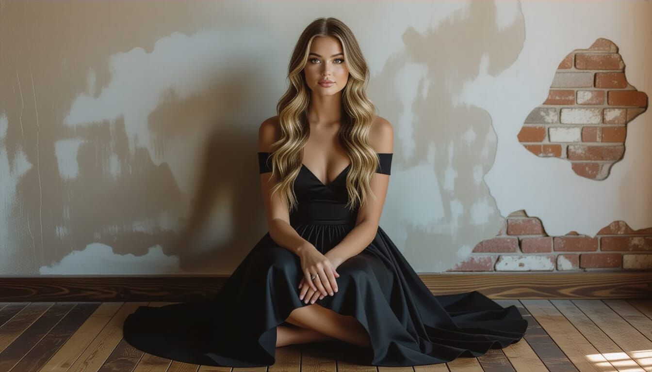 Elegant Woman in Black Dress Sits Contemplatively