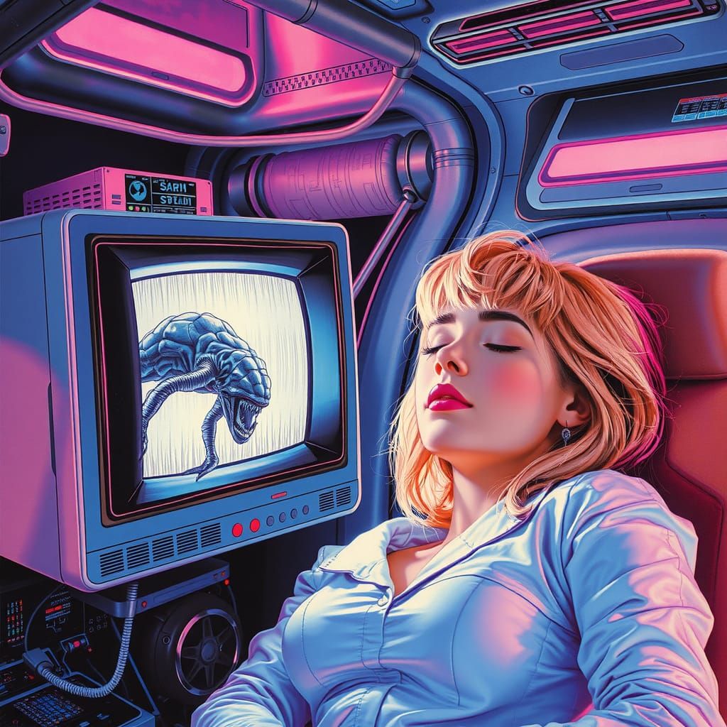 Cyberpunk Space Woman in 80s Sci-Fi Style