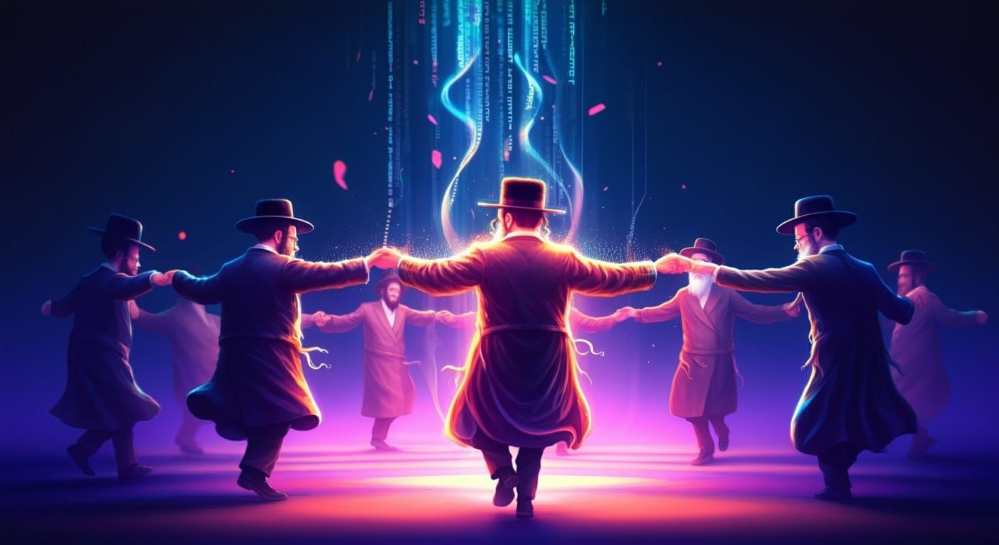 Hasidic Joy: Energetic Digital Art of Dancing Men