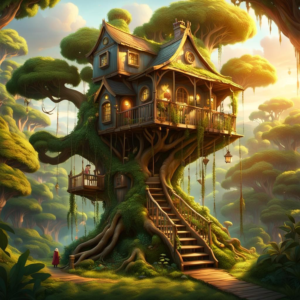 Epic Tree House Scene from Adventure Time in Cinematic Style