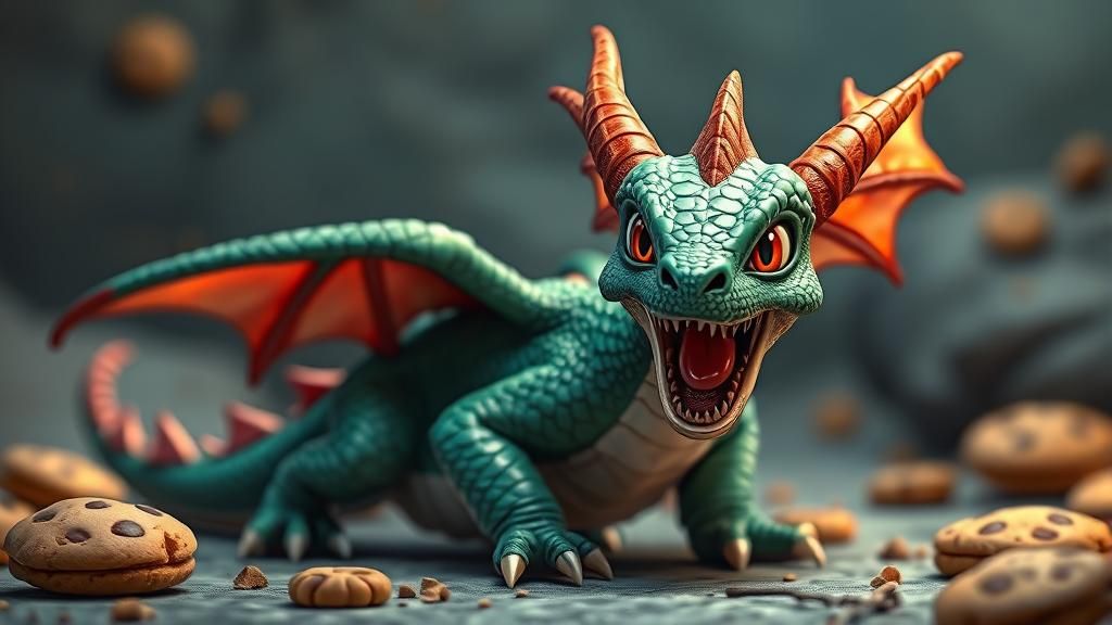 Young Dragon Caught Stealing Cookies: CGI Render