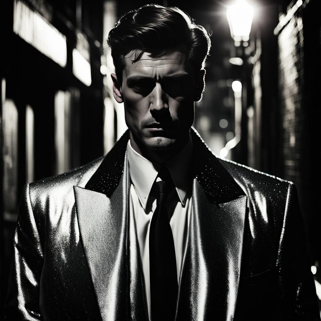 Neo-Noir Portrait: Handsome Man in Shimmering Attire