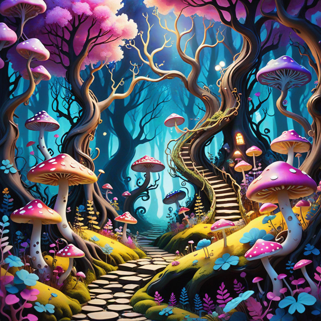 Whimsical Surreal Landscape in Vibrant Colors