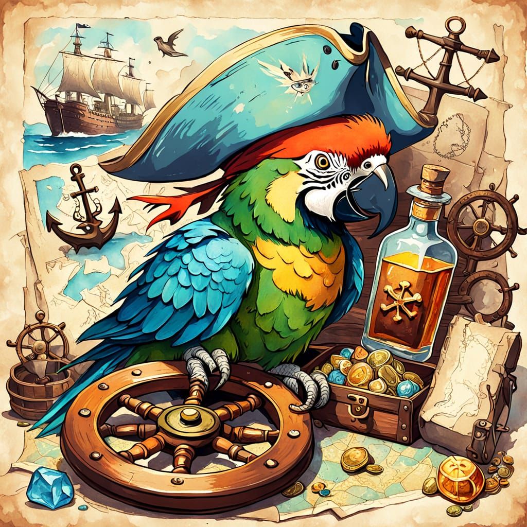 Whimsical Pirate's Treasure Trove in Fauvist Expressionism