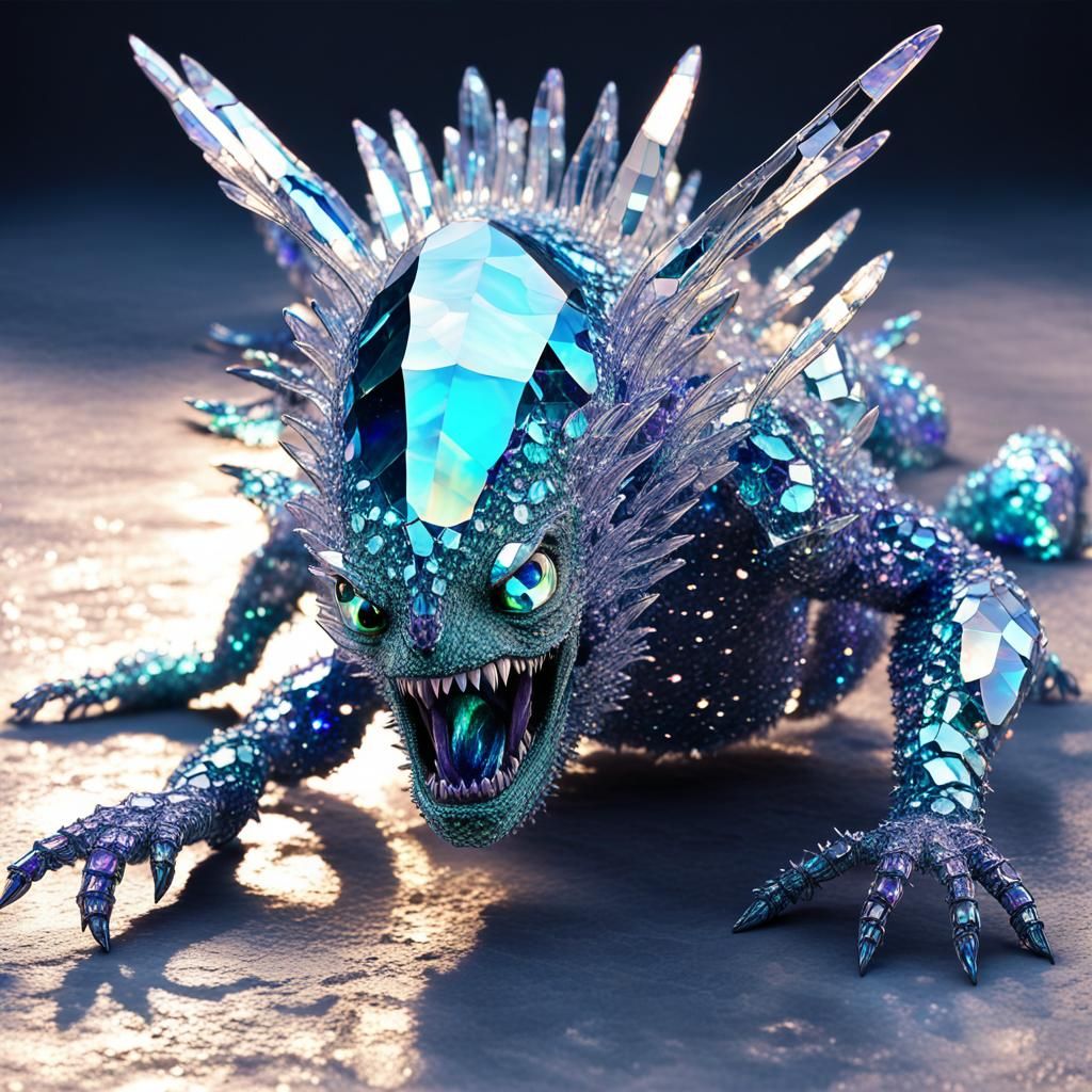 Crystalline Crawling Creature with Broken Glass Effect