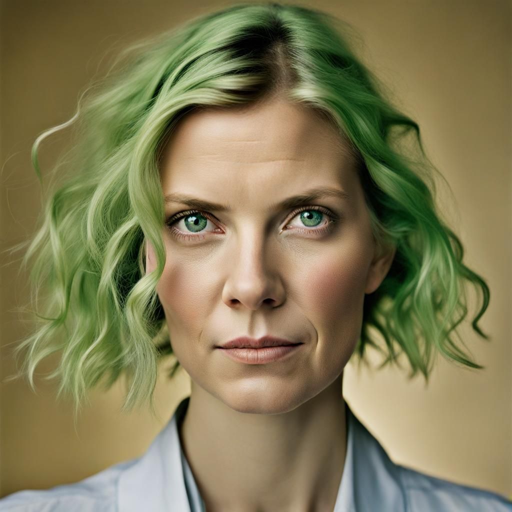 Green and Blond Hair Portrait in Professional Style