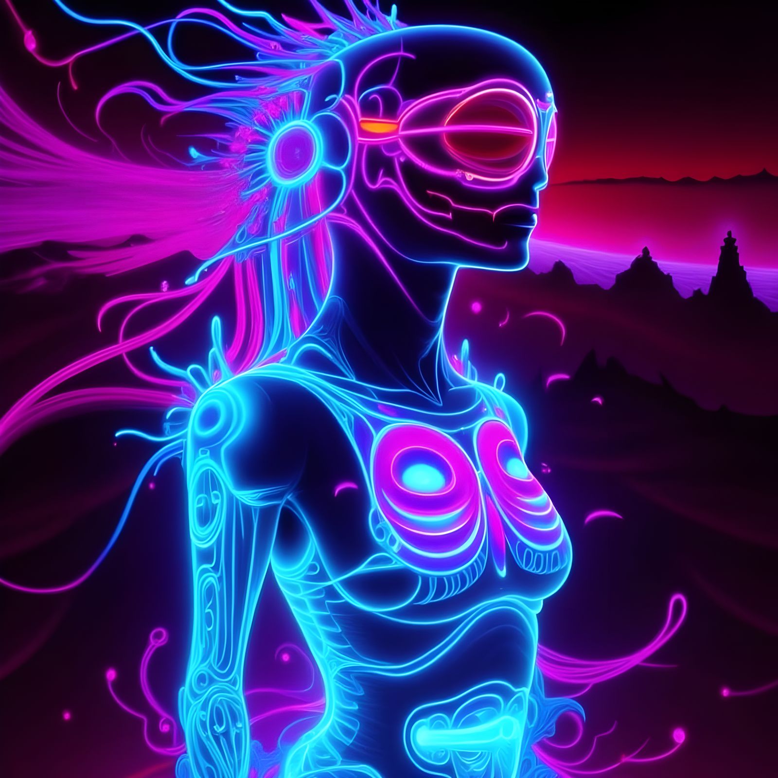 Colorful Neon Cityscape in Rough Neon Style