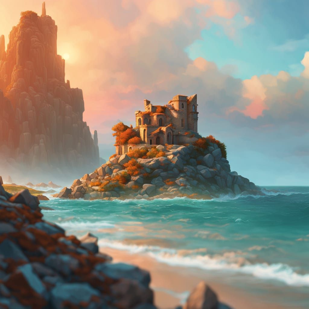 Seaside Ruin in Hyper-Realistic Digital Art