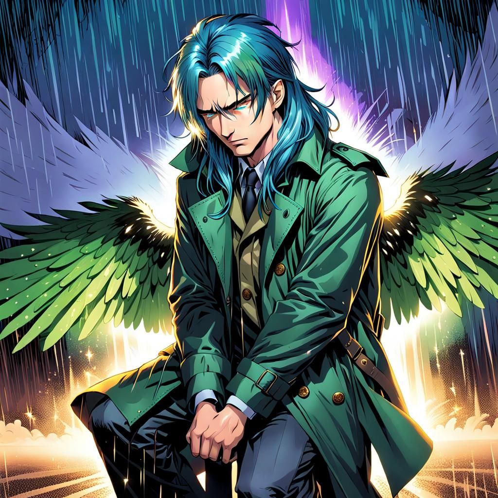 Crying Man with Wings in Comic Book Style