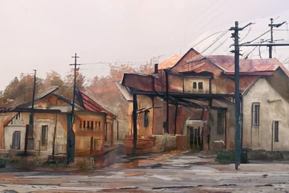 Victorian Industrial Street Scene in Sepia Tones