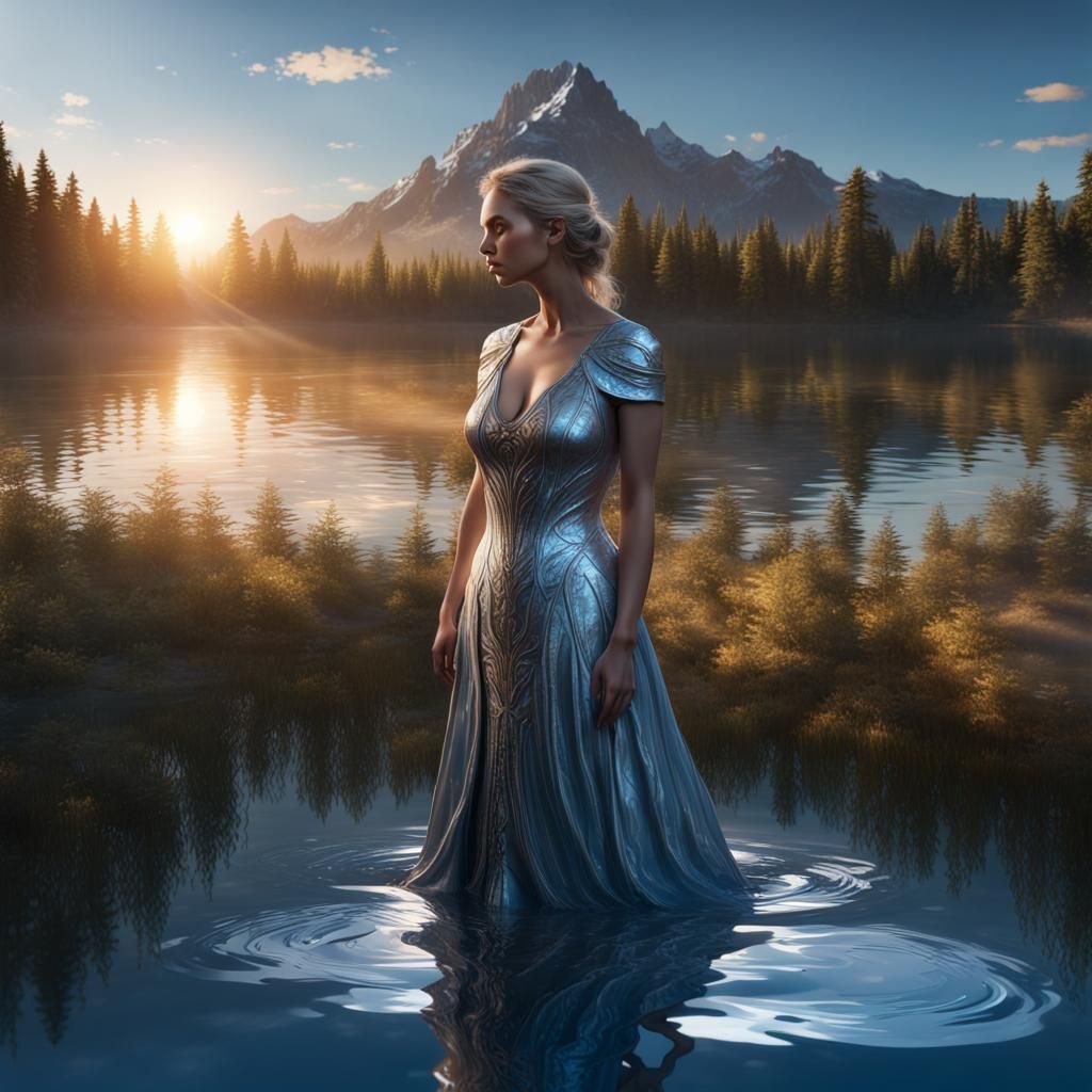 Sunrise Over Mountain Lake: Fantasy Concept Art