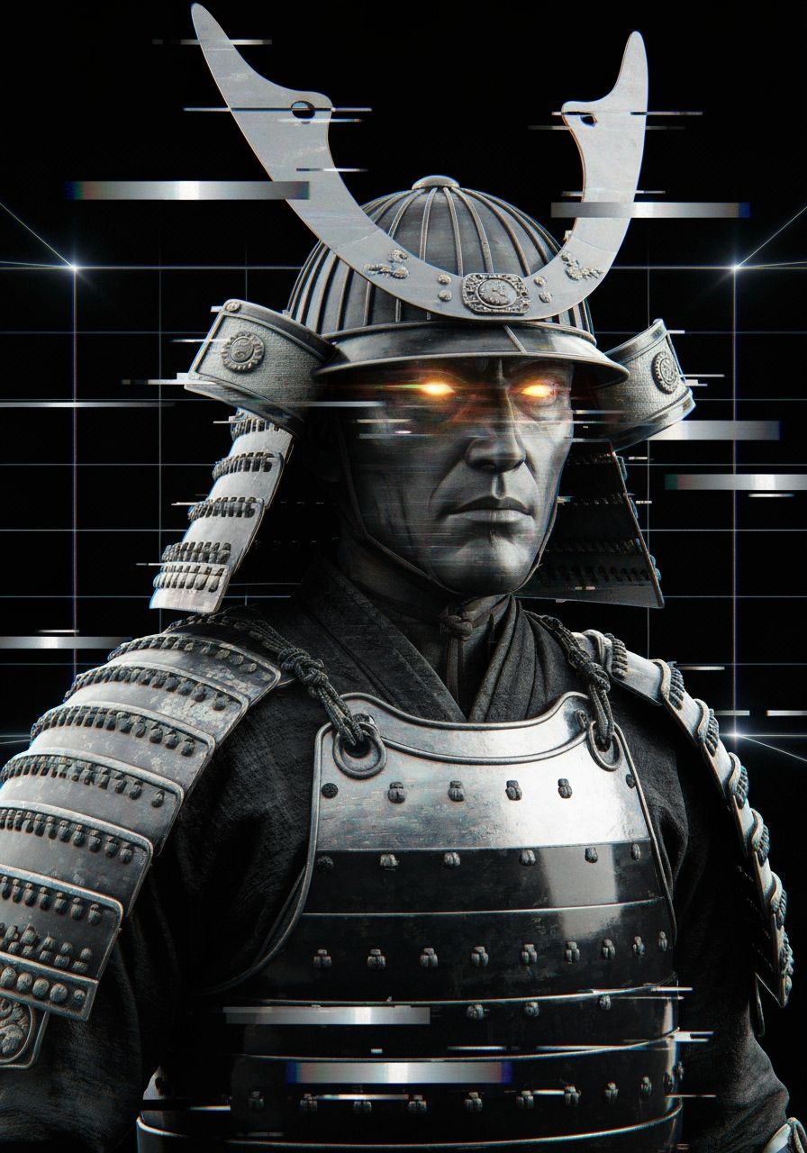 Glitching Hologram Samurai in Yoroi Armor