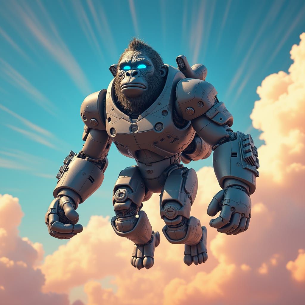 Gorilla Aircraft Hybrid with Glowing Blue Eyes and Metallic ...