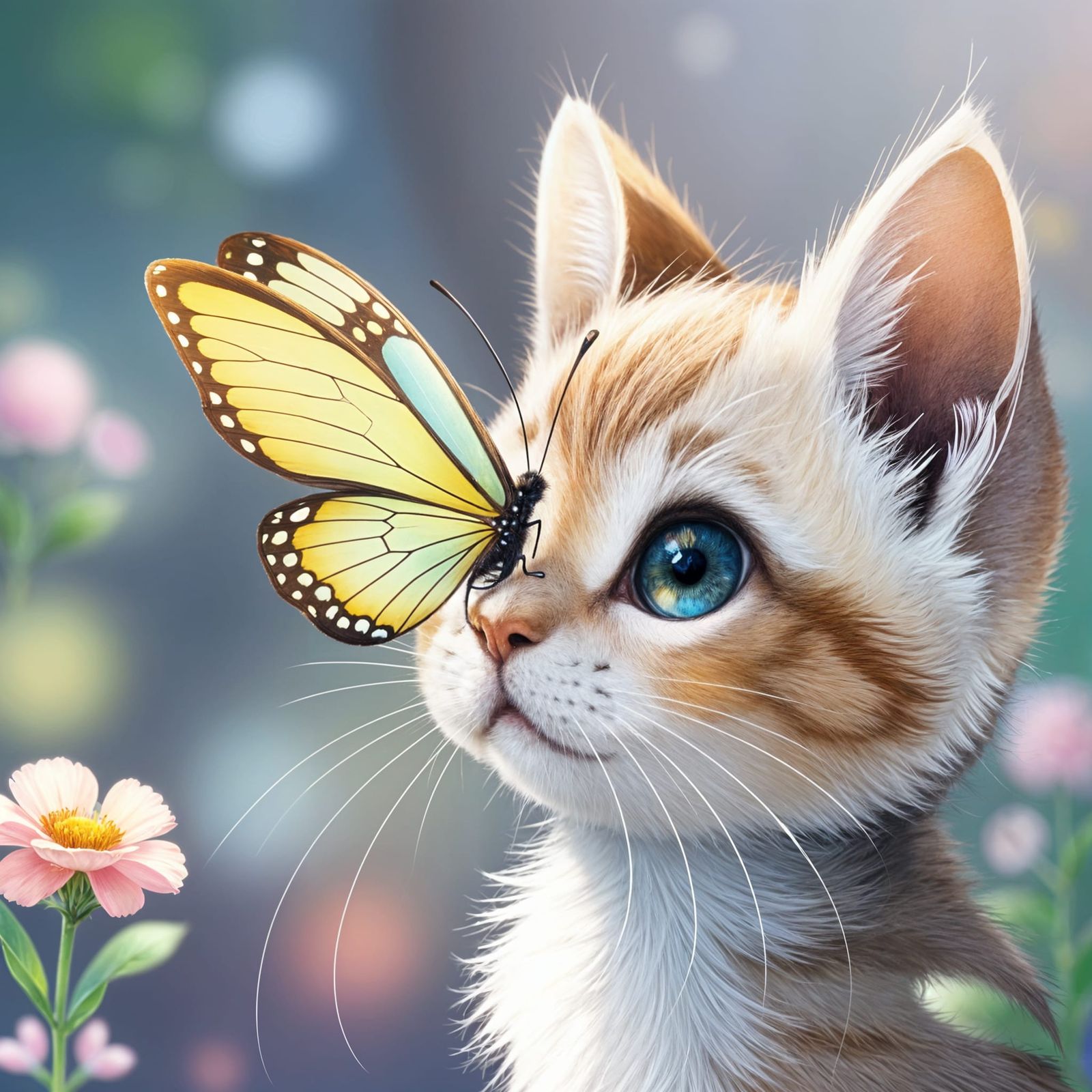 Anime Kitten Admires Delicate Butterfly