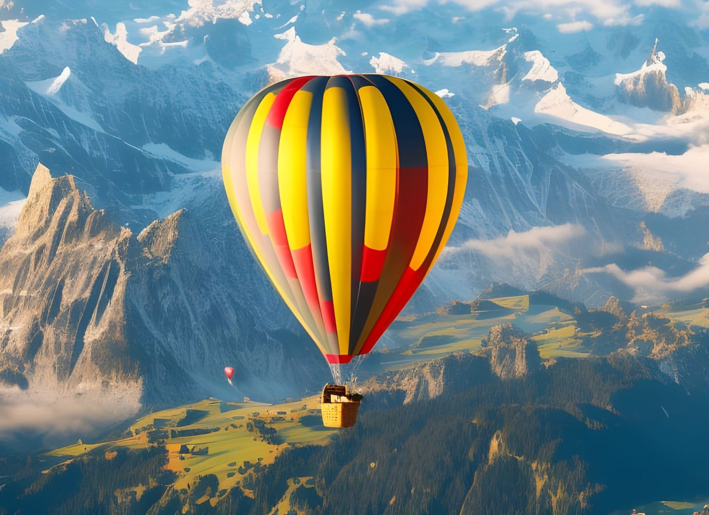Hot Air Balloon Flight Over Swiss Alps at Sunset