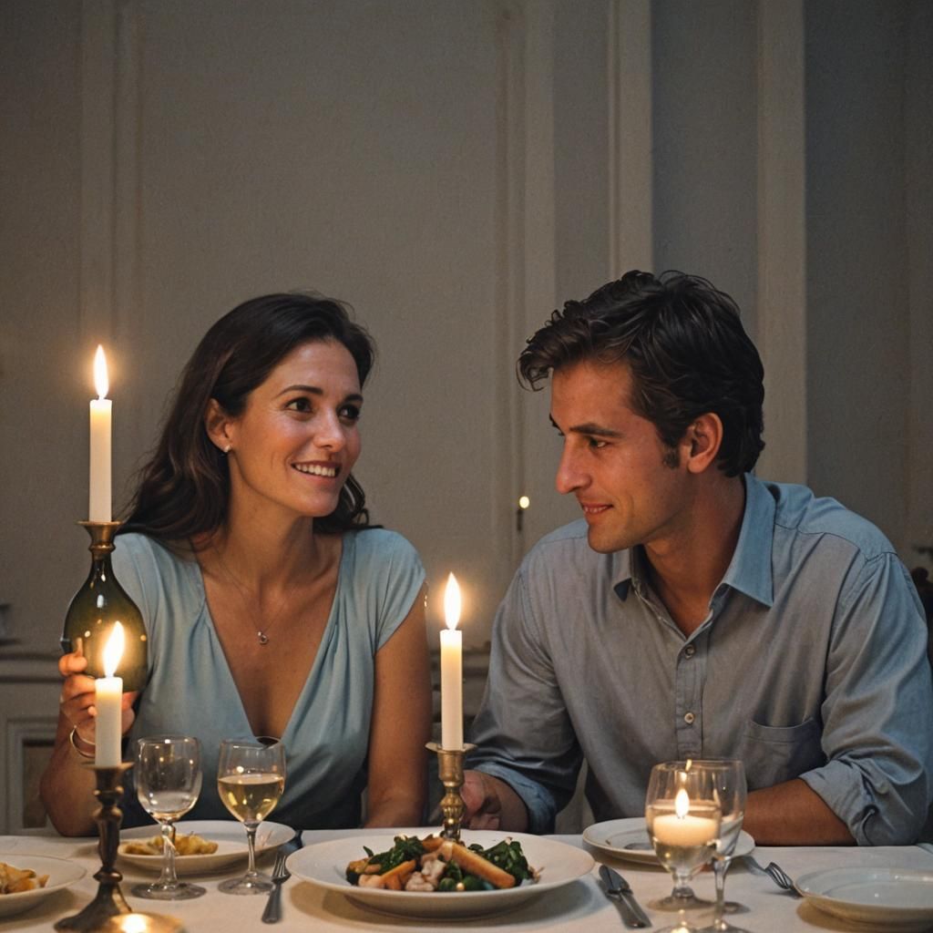Romantic Candlelit Dinner: A Couple's Gaze