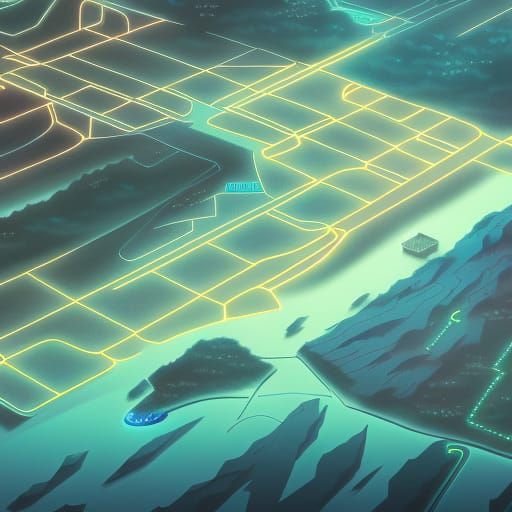 Anime Style Futuristic Map: Studio Ghibli Visual