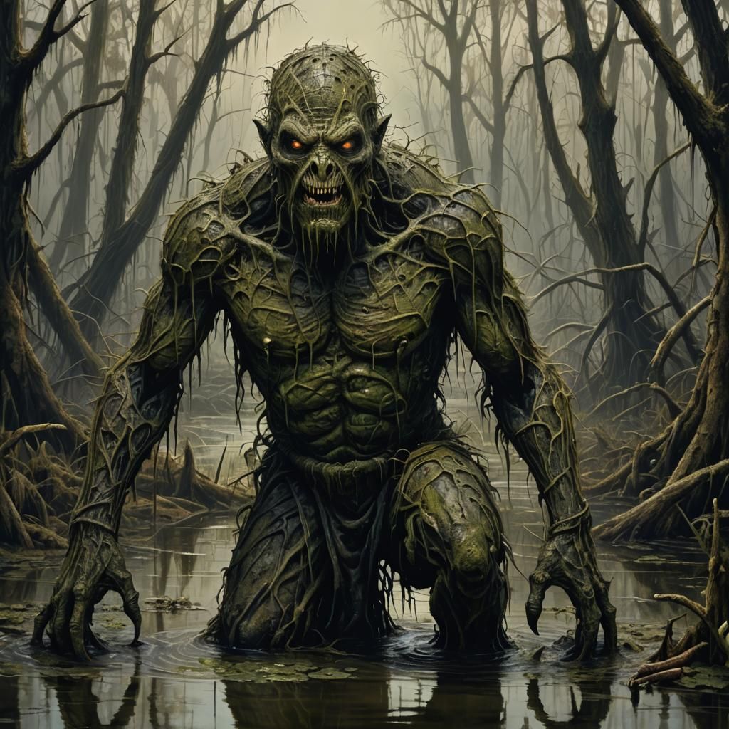 Creepy Swamp Man Emerges from Detailed Swamp