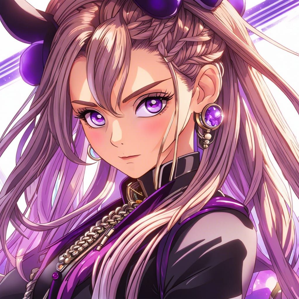 Anime Rockstar with Braided Hair and Amethyst Eyes