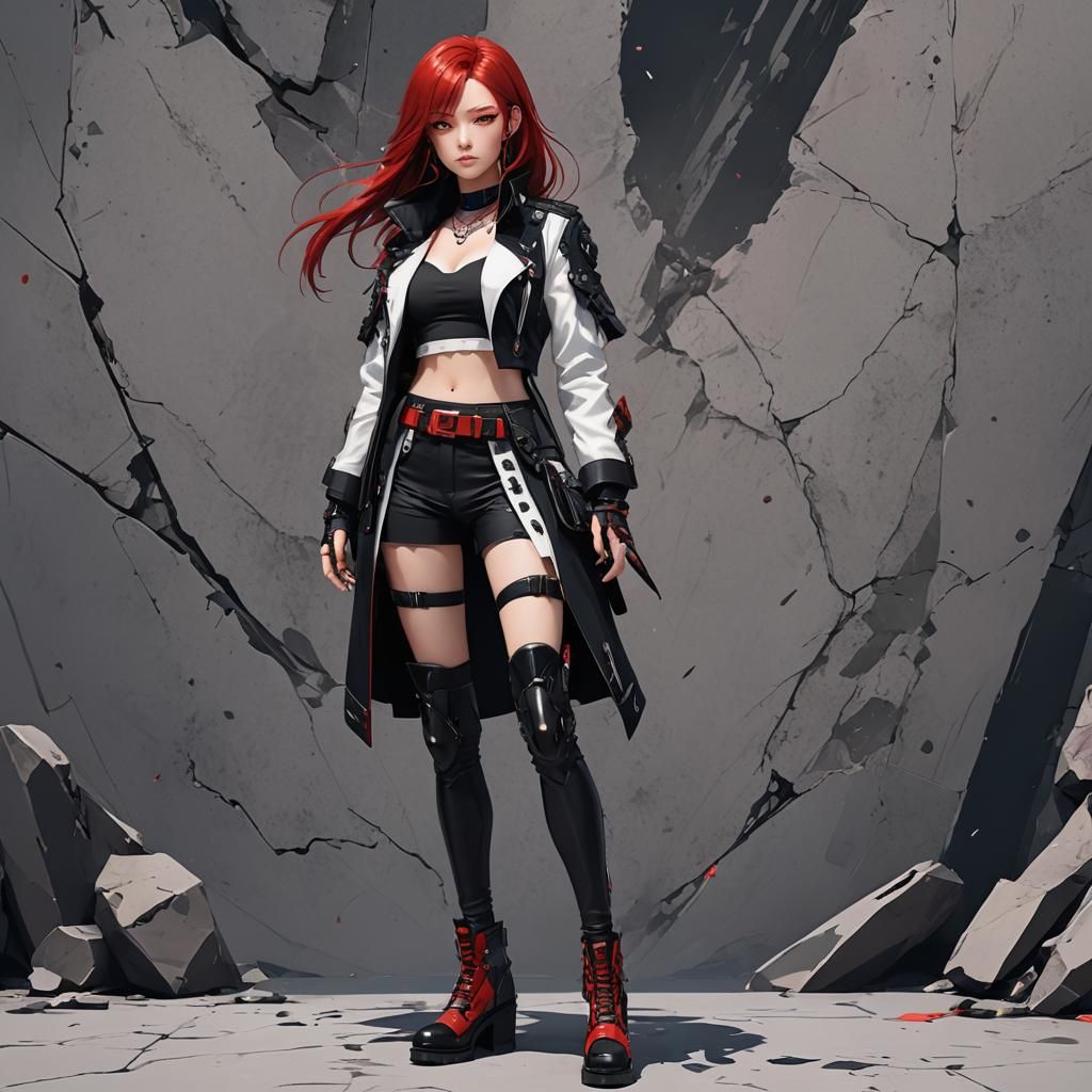 Dominant Woman in Chic Rock Outfit: 3D Anime Art