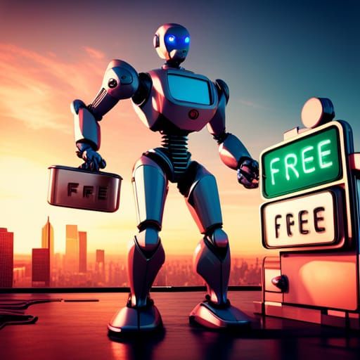 Robot Offers Free Dinner: Futuristic Sci-Fi Scene