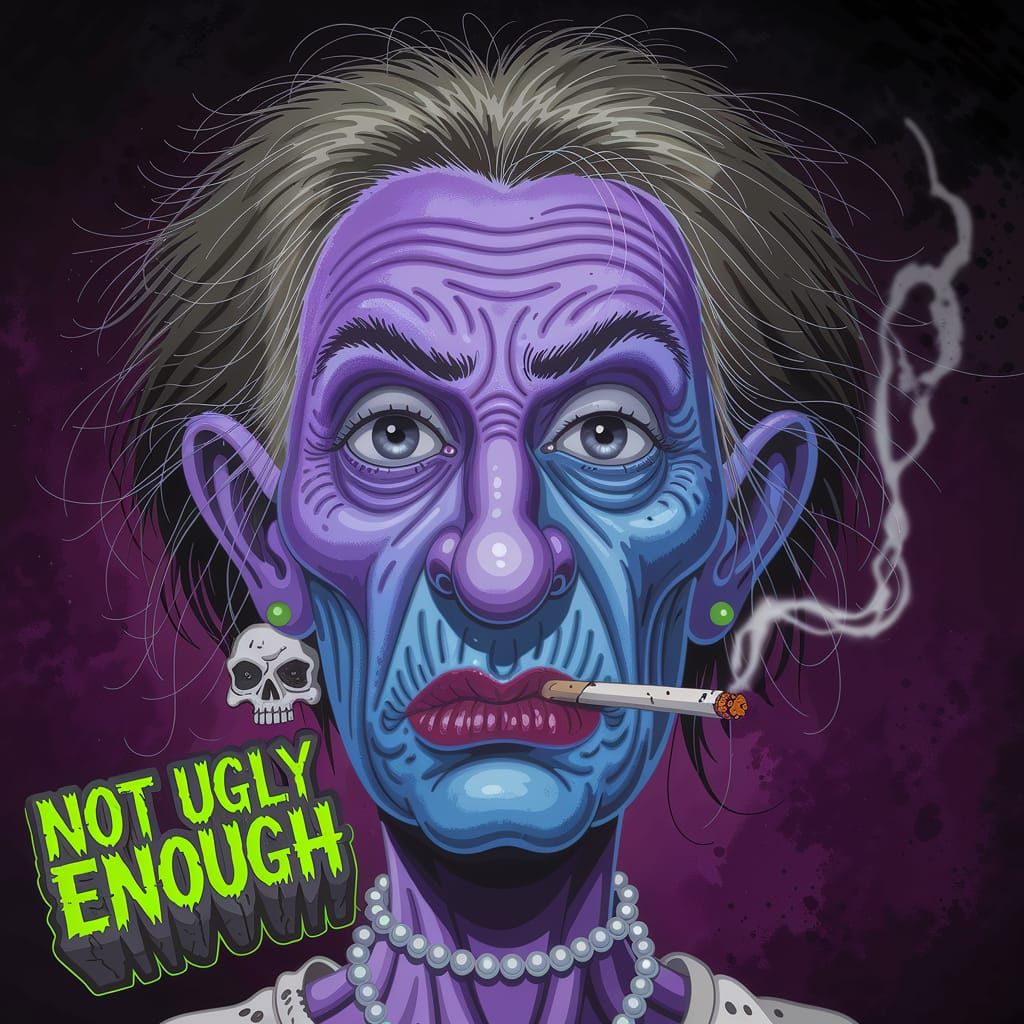 Ugly Woman Smoking, in R. Crumb Cartoon Style