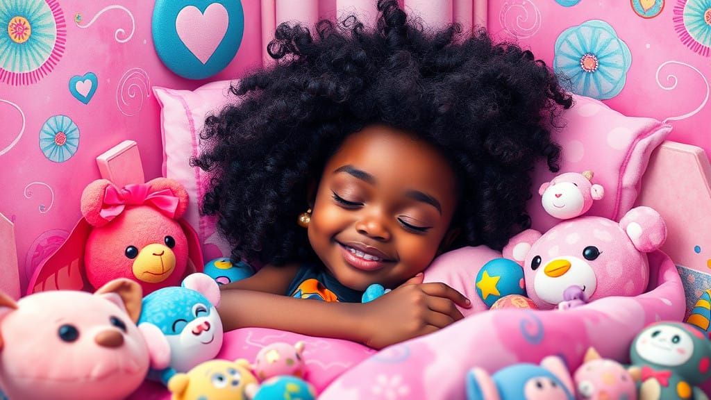 Vibrant African Girl in Whimsical Plush Paradise with Dynami...