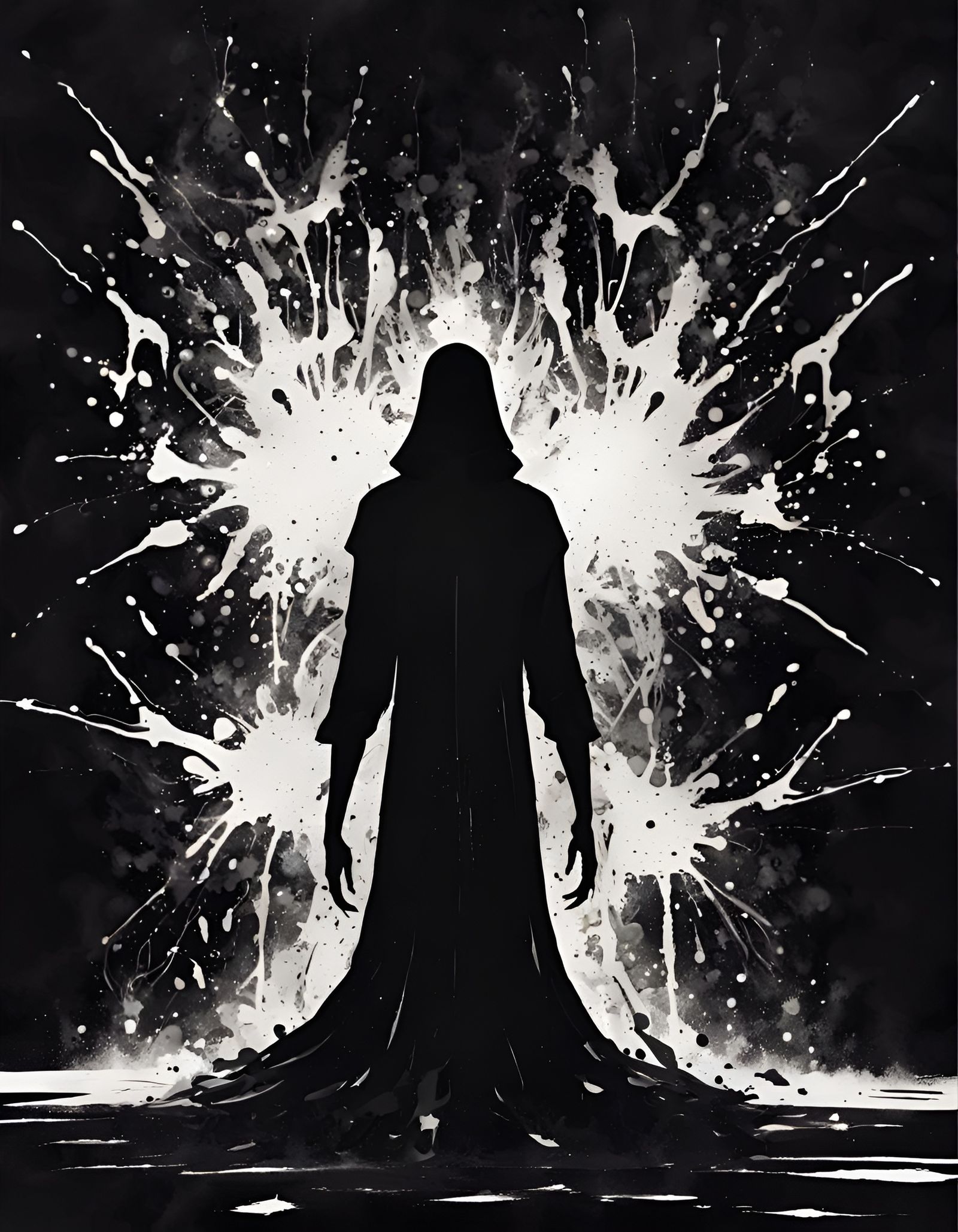 Mystical Shadow Entity in Abstract Splatter Art