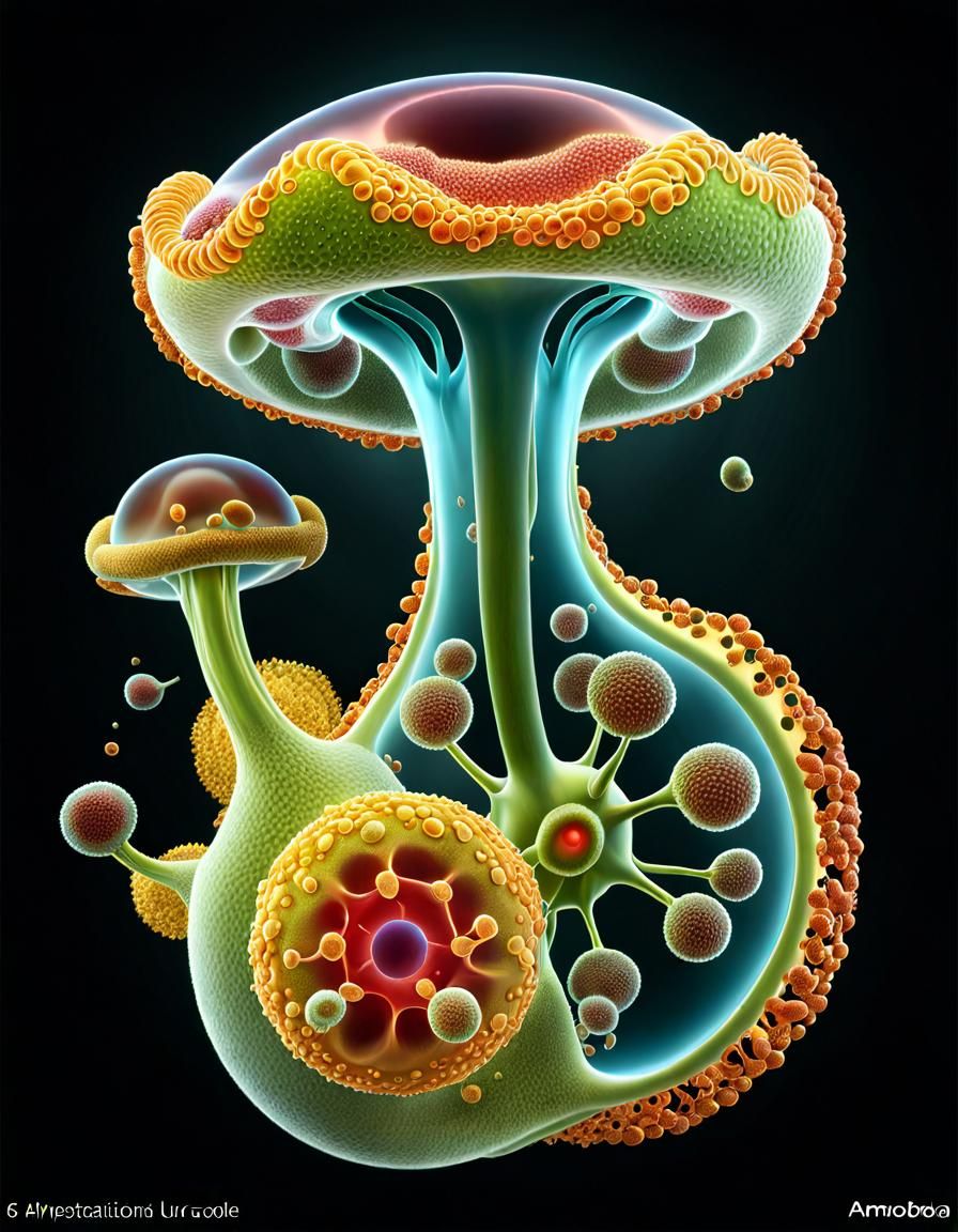 Detailed Biological Illustration of an Amoeba Cell