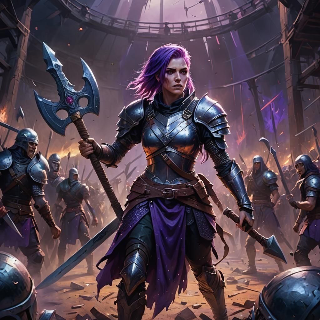 Punk Woman Warrior in Arena, Digital Art