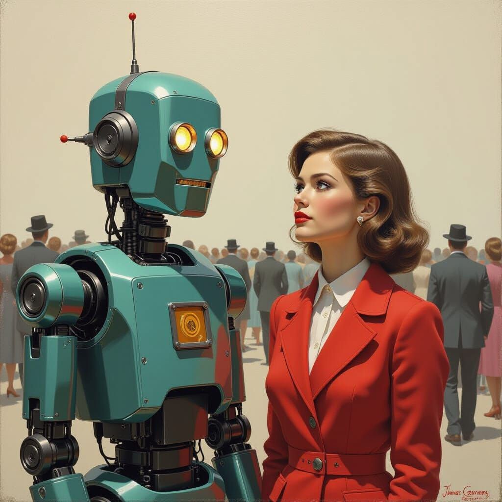 Robots Bigotry: Oil Painting in Gurney Style