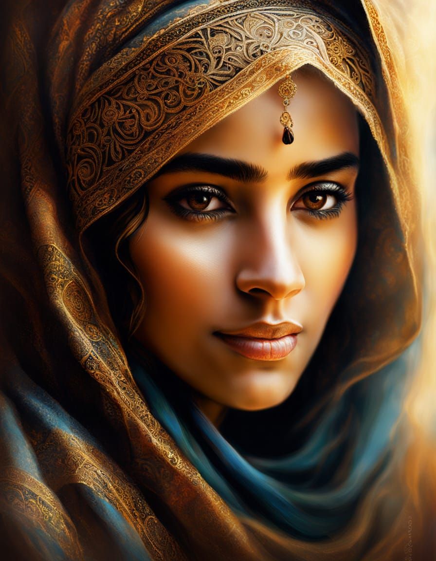 Mysterious Arab Woman Portrait in Rembrandt Style