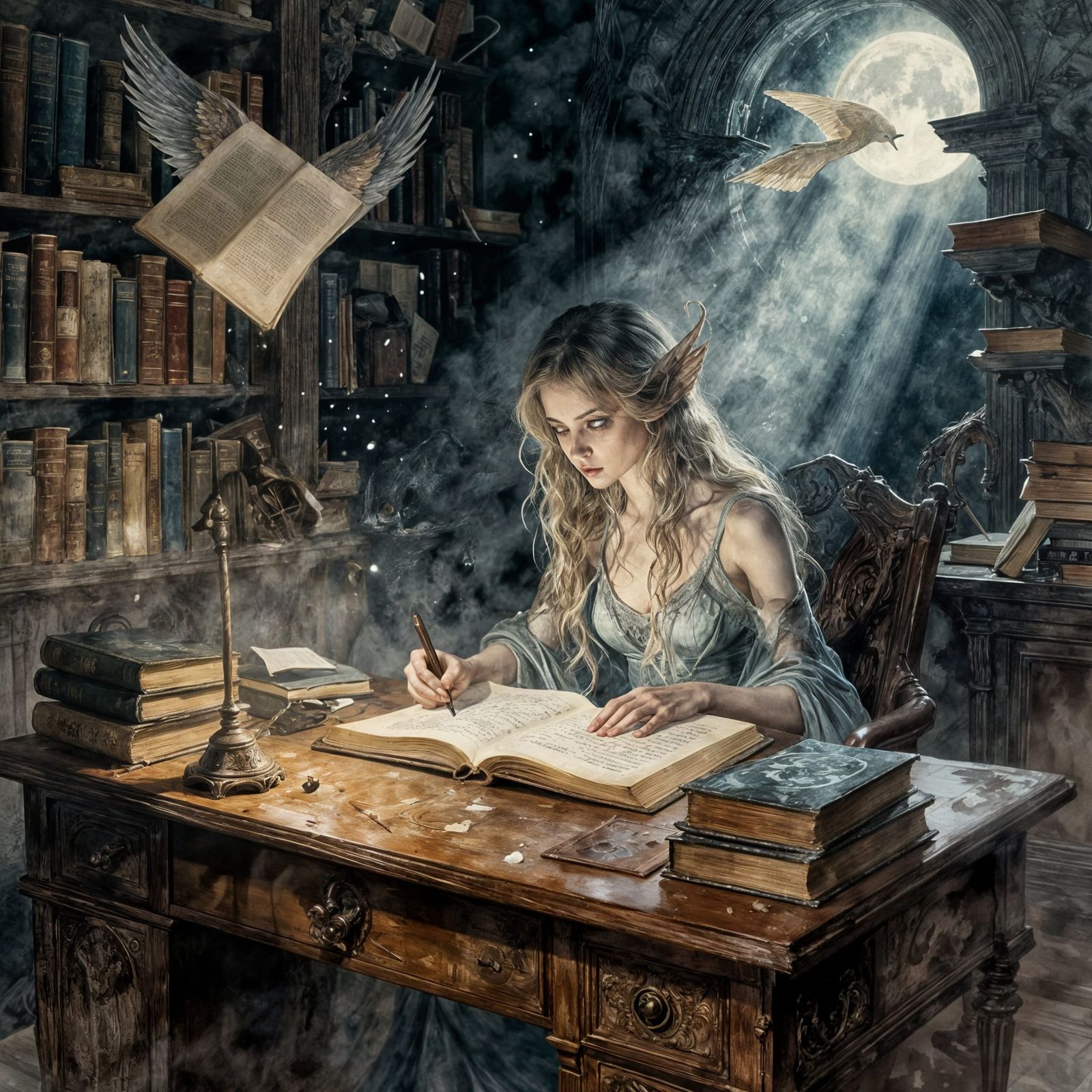 Ethereal Woman Sketches in Living Library