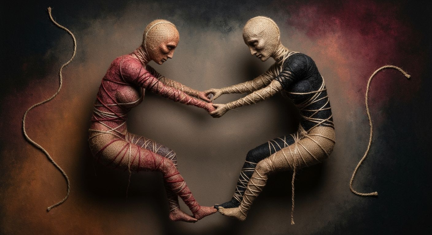 Abstract Figures Dance in Art Brut Textile Style