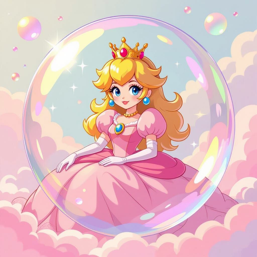 Princess Peach in Iridescent Bubble, Pop Surrealism Style
