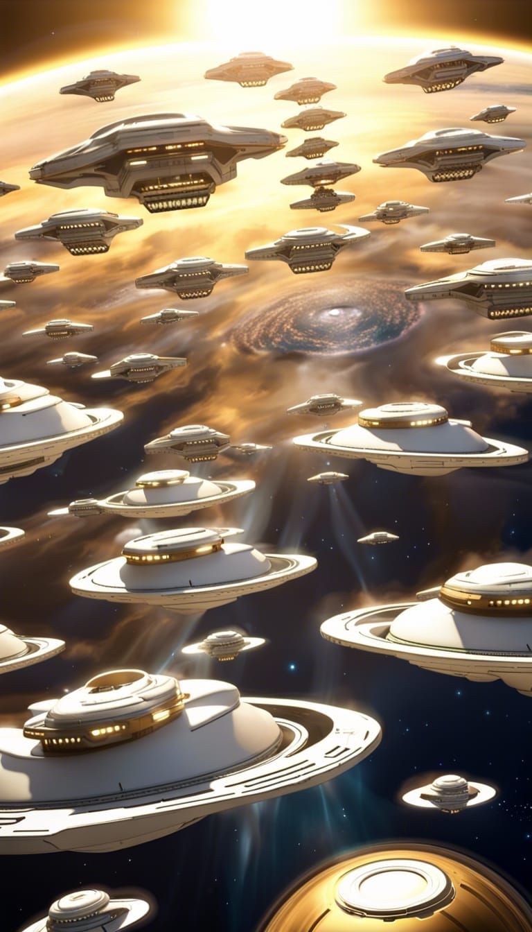 Halo, massive enormous Foreruumer spaceship fleet over plane...