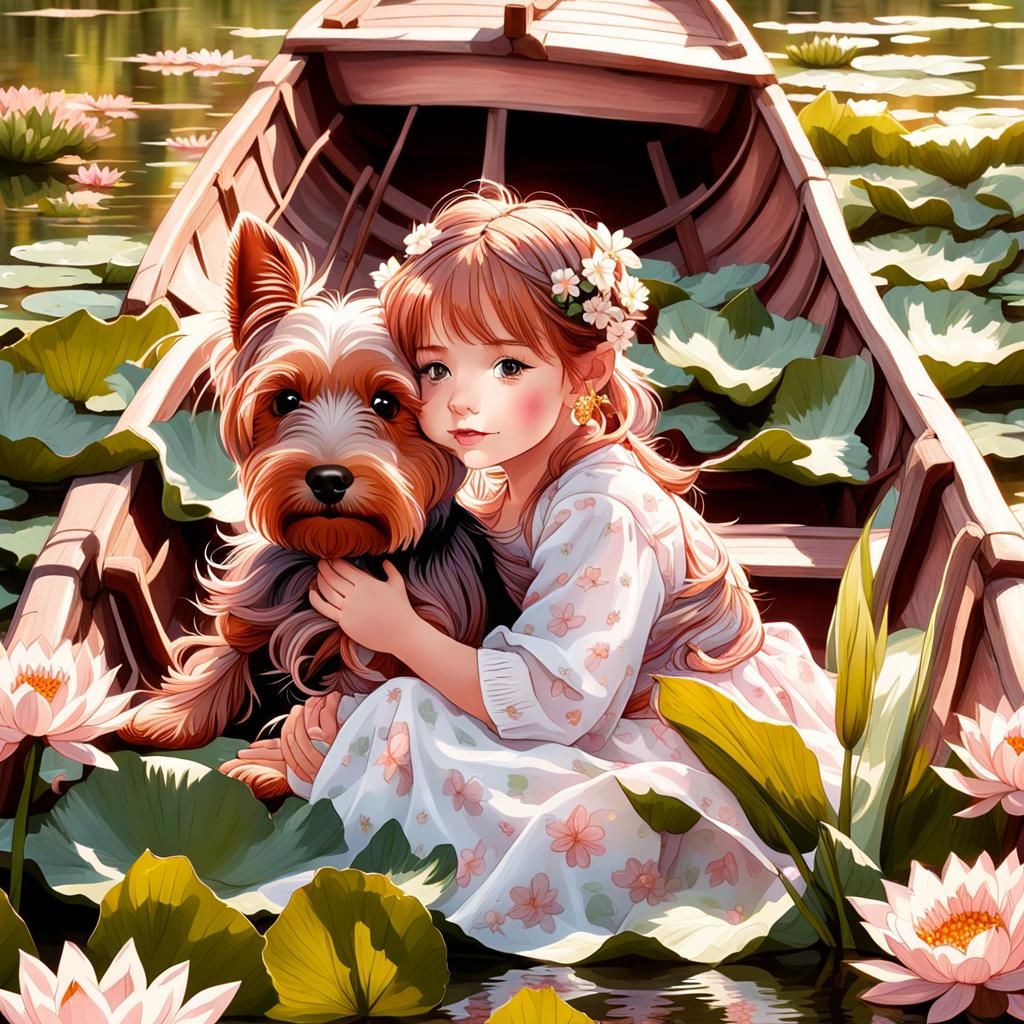 A cute whimsical two year old little girl with long reddish ...