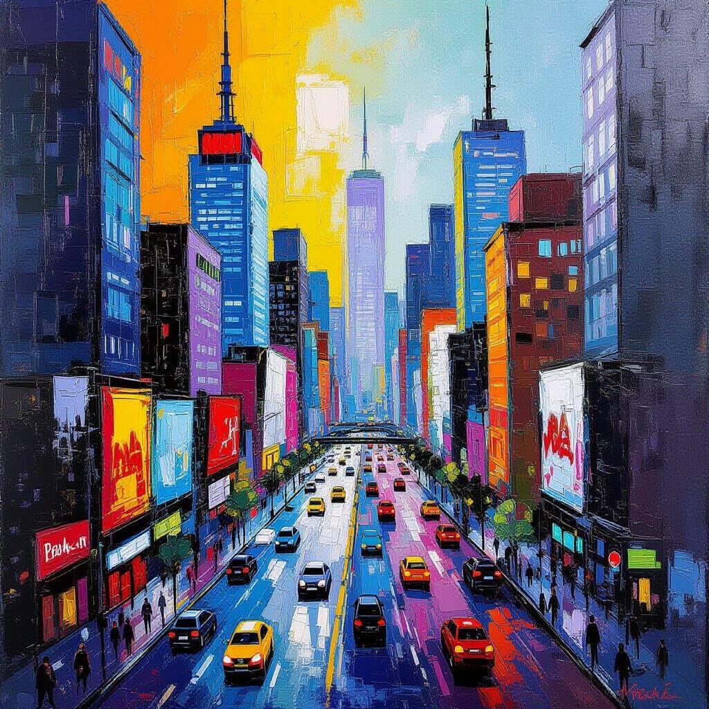 Abstract Cityscape in Acrylic Painting Style
