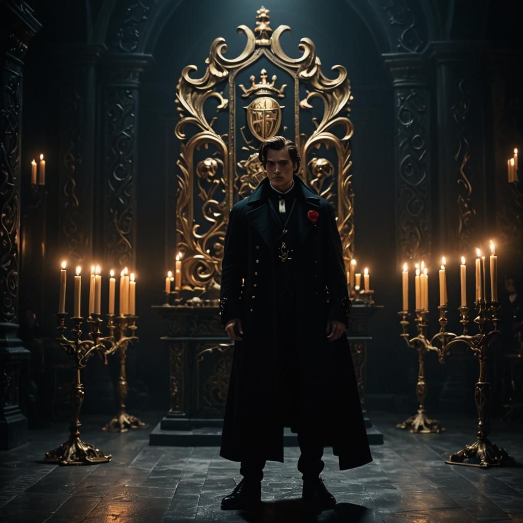 Elegant Fantasy Art: Man in Black Coat with Candles